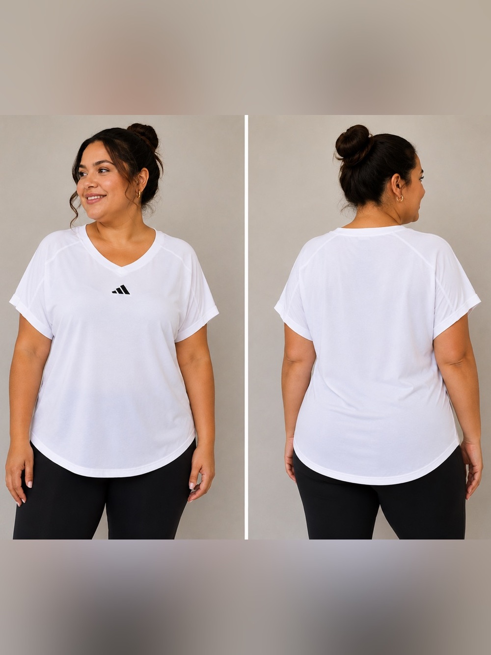 adidas White V-Neck Short Sleeve Performance Tee
